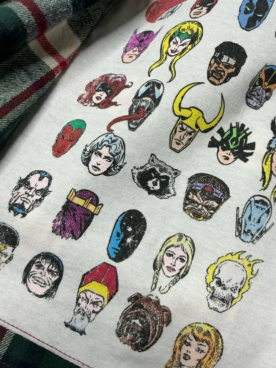 MARVEL Theme Upcycled T Shirt Flannel Top Grunge Beach Festival - Picture 4 of 10